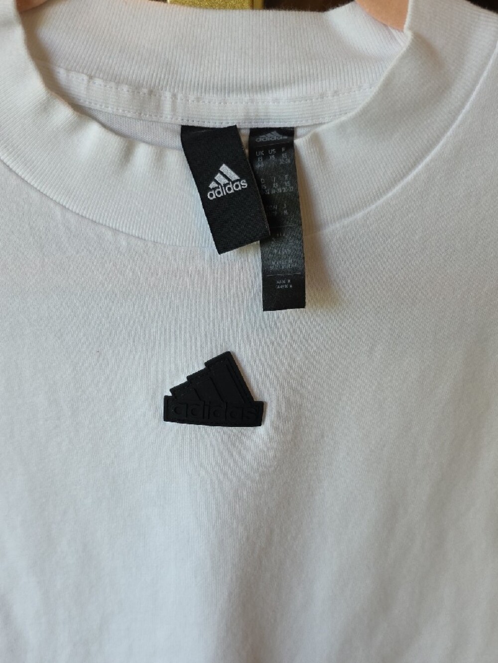 adidas White Short-Sleeve Cropped Tee with Black Shoulder Stripes - Picture 2 of 3